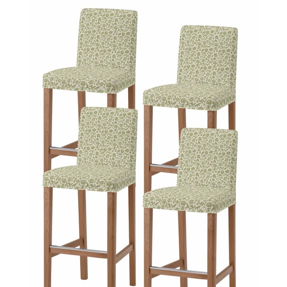 Green Floral Bar Stool Covers Set of 4, Vintage Rustic Botanical Spring Stretch Washable Bar Chair Covers with Backs, Removable Pub Counter Height Chair Cover for Kitchen Dining Room Cafe