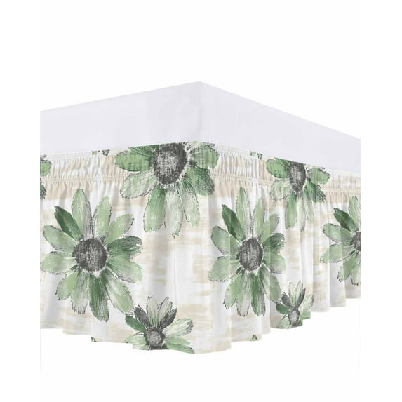 Green Floral Bed Skirt Vintage Flowers Bed Skirts King Size 18 Inch Drop, Wrap Around Dust Ruffle&nbsp;Bedskirt with Adjustable Elastic Belt for Queen Size Beds