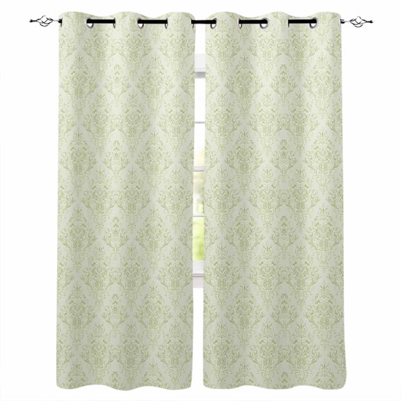 Green Floral Blackout Curtains for Bedroom Living Room Darkening Curtains 96 Inches Long Farmhouse Luxury Scroll Flowers Patterned Window Curtain 2 Panels Set Window Treatment Grommet Drapes 52"x96"