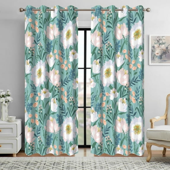 Dashan Green Floral Blackout Curtains for Living Room,Farmhouse Window Drapes for Bedroom,52x84 Inch,2 Panels