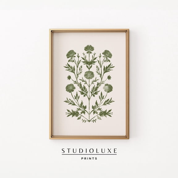 Green Floral Block Traditional Botanical Folk Design Cottagecore Home Vintage Inspired Poster Unframed Paper Print