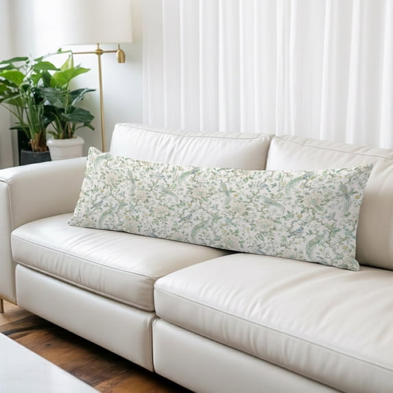 Green Floral Body Pillow Cover, Pillowcase Protectors with Zipper, Breathable Decorative Throw Pillow Case Cover, Elegant Pastoral Flowers Abstract Art Pillow Shams for Couch Sofa 20x60Inch