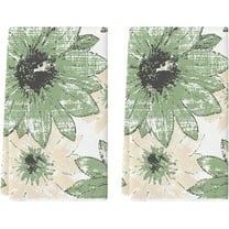Green Floral Boho Kitchen Towels Dish Towels, 18x26 Inch Seasonal Spring Summer Decoration Hand Towels Set of 2