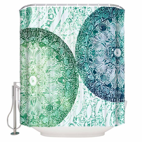 Green Floral Circle Bathroom Shower Curtains with 12 Hooks Polyester Waterproof Shower Curtain for Stalls and Bathtubs Watercolor Abstract Art Decorative Bathroom Privacy Curtain 36x72 Inches