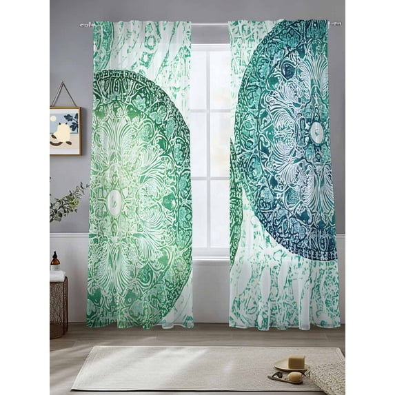 Green Floral Circle Sheer Curtains for Living Room Bedroom Watercolor Abstract Art Sheer Curtains 108 Inch Long 2 Panels Set Light Filtering Curtain Window Treatments Drapes for Dining Room