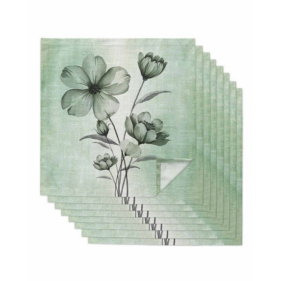 Green Floral Cloth Napkins Washable Set of 8, Country Rustic Ombre Painting Art Watercolor Reusable Dinner Table Napkins Cloth Bulk for Weddings Kitchen Restaurants Hotel Events Parties 20 x 20 Inch