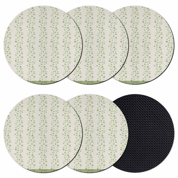 Green Floral Coasters Set of 6, Absorbent Coasters for Drinks, Spring Flowers Coaster for Desk Coffee Table Protection, Home Decor House Warming Gifts 4"