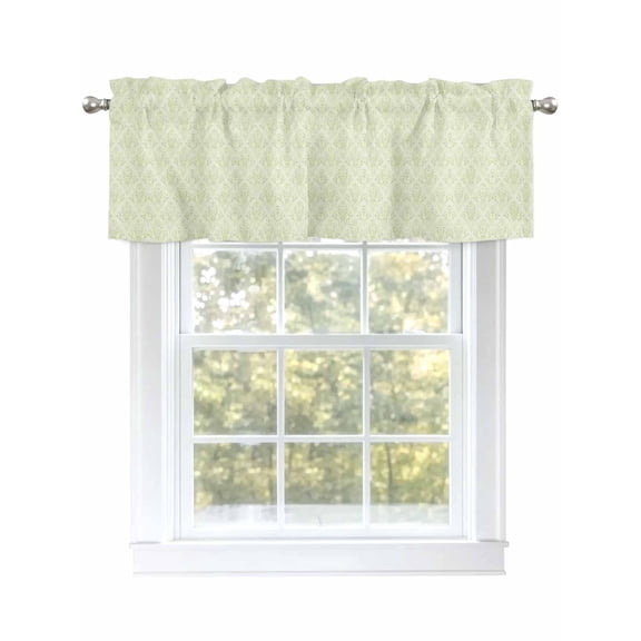 Green Floral Curtain Valances for Windows, Farmhouse Luxury Scroll Flowers Patterned Kitchen Valance Window Treatment, Light Filtering Block Curtains for Bathroom/Bedroom/Living Room 42'' x 12''