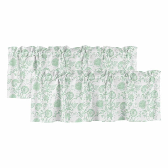Green Floral Cute Curtain Valances for Windows, Kitchen Valance Window Treatments Panel 2 Pack, Summer Cozy Botanical Rod Pocket Short Curtains for Bathroom Bedroom 54 x 18 Inch