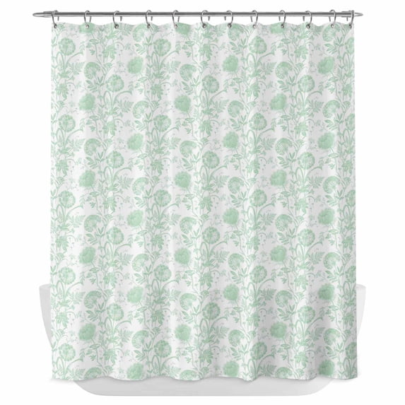 Green Floral Cute Shower Curtain - Water Repellent Fabric Shower Curtains Washable, Summer Cozy Botanical Decorative Polyester Cloth Bathroom Curtains Modern Bath Decor 72"x84"