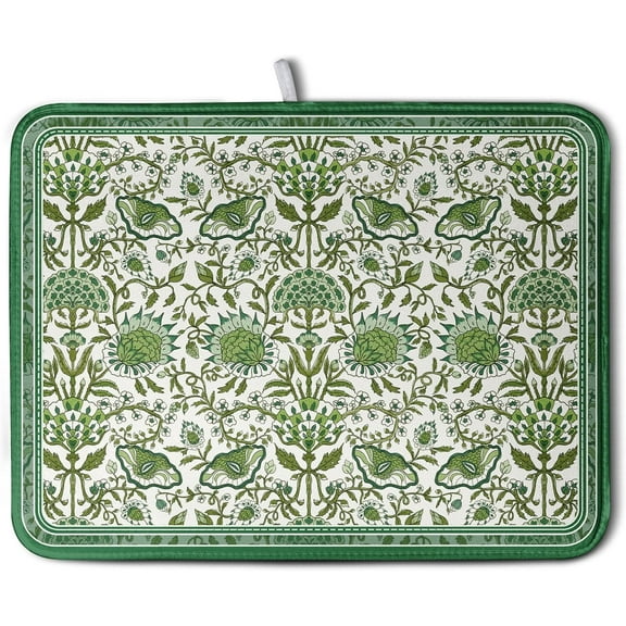 Green Floral Dish Drying Mat for Kitchen Counter 18x24 Inch Spring Summer Flowers Drying Mats Microfiber Absorbent Dish Drainer Pad Reusable Washable Dish Draining Mat for Coffee Bar Sink