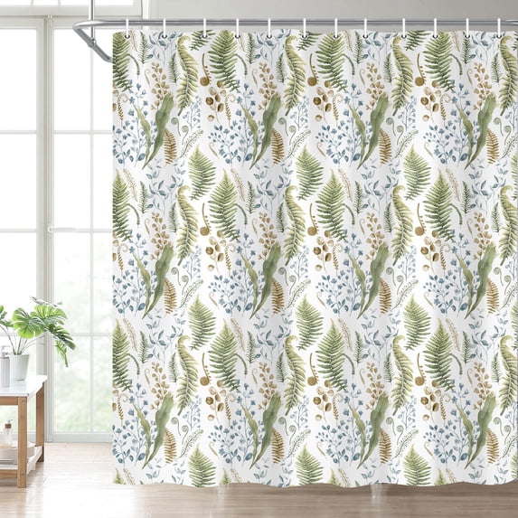 Green Floral Elegant Shower Curtain Boho Floral Plants Leaves Herbs Ferns Sage Green Modern Farmhosue Bathroom Decor Green Watercloor Botanical Bathroom Accessories 70X70IN