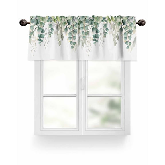 Green Floral Eucalyptus Kitchen Valances for Windows Rustic Watercolor Leaves Botanical Valance Curtains&nbsp; for Kitchen /Living Room/Bedroom/ Bathroom Decor, 54"x18 " ,Rod Pocket 1 Panel,