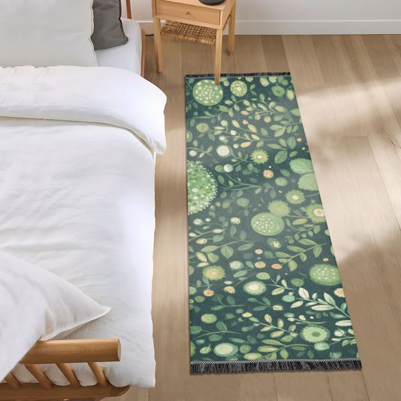 Green Floral Fabric Bedroom Runner Rug 2'x 6' Non Slip Carpet Indoor Home Area Rug Living Room