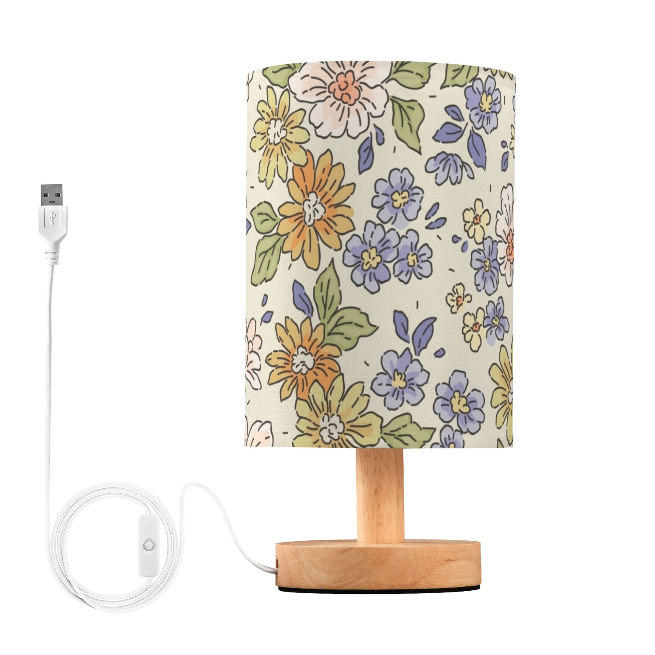 Green Floral Flowers Bedside Table Lamp LED Warm Lights with USB ...