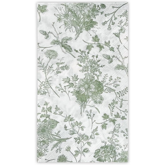 Green Floral Guest Napkins - Disposable Hand Towels for Bathroom, Bridal Shower, Tea Party, Garden Party, Birthday Party