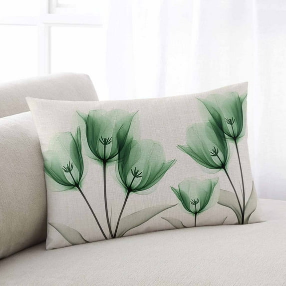 Green Floral King Pillow Covers, Elegant Tulip Vintage Wildflower Plant Soft Breathable Throw Pillow Cases with Invisible Zipper, Decorative Pillowcase Pillows Protectors for Sofa Bed Couch 20"x36"