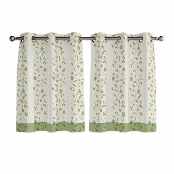 Green Floral Kitchen Curtains Window Panels, Spring Flowers Insulated Window Treatment Curtain, Grommet Curtains for Bedroom/Living Room/Bathroom, 2 Piece 42"Wx45"L