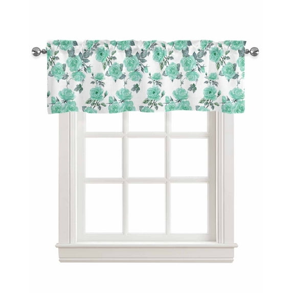 Green Floral Kitchen Valances for Windows Farmhouse Linen Window Valance Curtain for Living Room Window Treatment Farmhouse Garden Flowers Botanical Valance Rod Pocket Topper Drape, 54 x 18 Inch