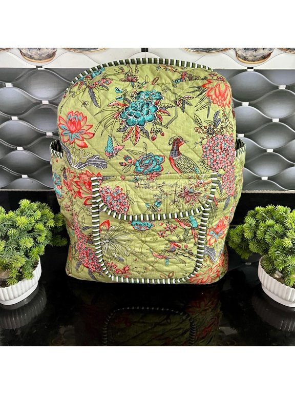 Green Floral Large Boho Quilted Cotton Backpack Hippie Bag