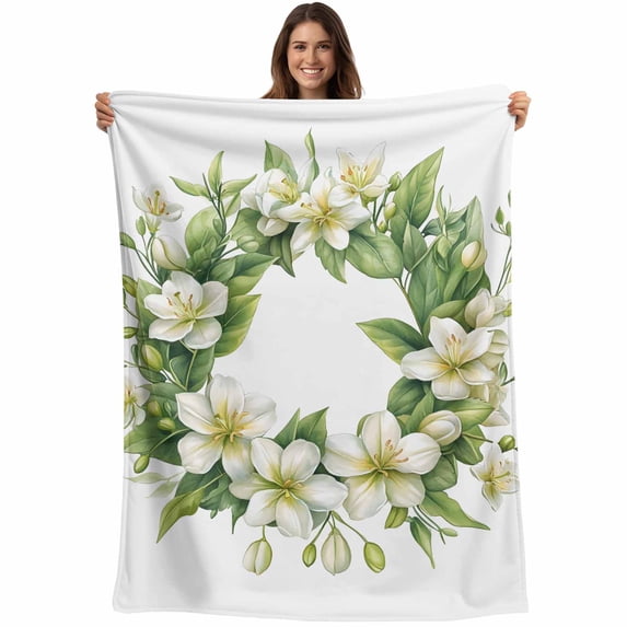 Green Floral Leaves Blanket Soft Cozy Warm Throw Blanket for Couch, Plush Fuzzy Flannel Fleece Blankets for Sofa, Spring Botanical Blooms Bed Blankets Lightweight Gifts for Women, 50"x80"