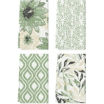 Green Floral Leaves Boho Kitchen Towels Dish Towels, 18x26 Inch Seasonal Spring Summer Decoration Hand Towels Set of 4