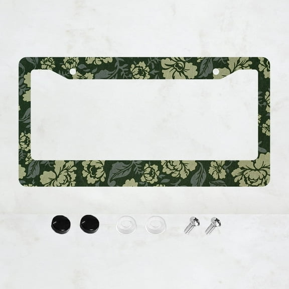 Green Floral License Plate Frame Plant Flowers Aluminium License Plate Frames Holder Covers Rust-Proof Auto Parts Decoration with Screws License Plate Holder for Car Accessories 12x6 Inch