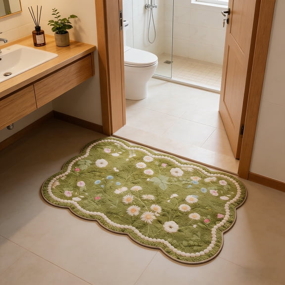 Green Floral Moss Bath mat,Cute Moss Rug Bathroom, Tufted Bath Rugs, Non Slip, Absorbent, Washable Tufted Bath Rugs,Grass Bath mat for Bathroom,livingroom.kidsroom,Home Decor,15.75x23.62inch