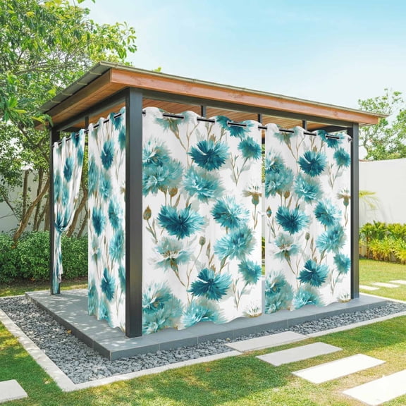 Green Floral Outdoor Curtains for Patio, Vintage Cornflower Leaf Retro Plant Art Farmhouse Waterproof Outside Curtains Privacy Blackout Curtain for Porch Pergola Cabana, 1 Panel 54W x 84L Inch