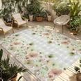thumbnail image 1 of Green Floral Outdoor Rug for Patio/Deck/Porch, Non-Slip Large Area Rug 4 x 6 Ft, Spring Flowers Botanical Gray and White Plaid Indoor Outdoor Rugs Washable Area Rugs, Camping Rug Carpet Runner, 1 of 8