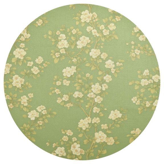 Green Floral Pattern 15.4in Diameter PVC Plate Mat, Heat-Resistant and Cuttable, Kitchen Decor