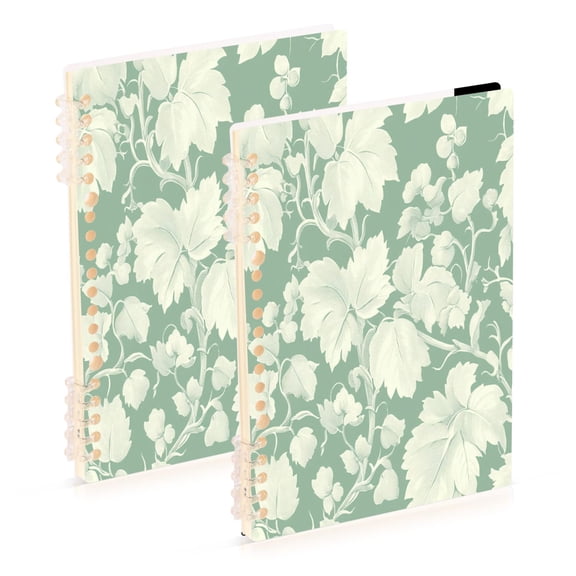 Green Floral Pattern 2-Piece A5 PP Notebooks, Adjustable Rings, 80g Paper, Diary Set