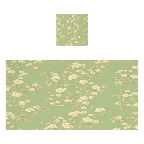 Green Floral Pattern 2 Piece Cotton Bath and Face Towel Set Soft and Absorbent, for Beach Pool Bathroom