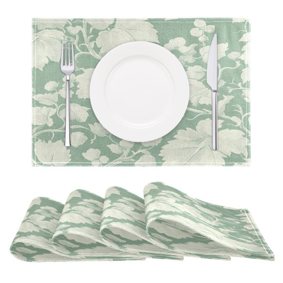 Green Floral Pattern Reversible Placemat Non Slip Coffee Mat 18x12 Inch for Dining, Kitchen, Coffee