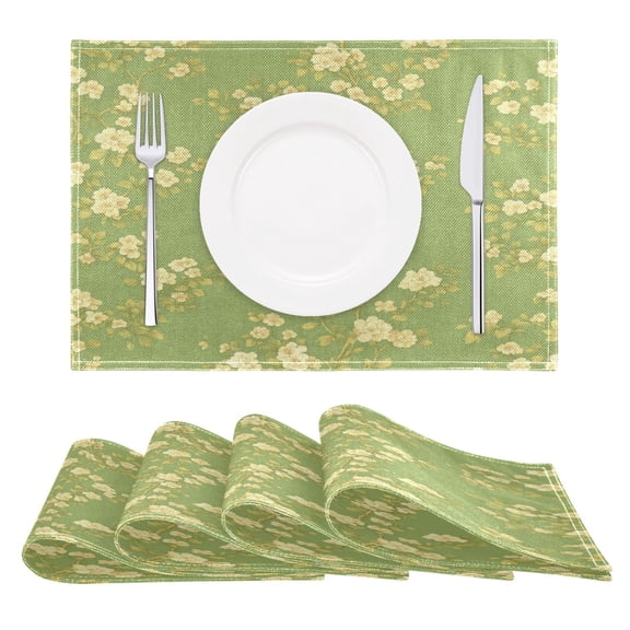 Green Floral Pattern Reversible Placemat Non Slip Coffee Mat 18x12 Inch for Dining, Kitchen, Coffee