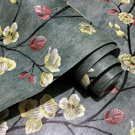 Green Floral Peel and Stick Wallpaper Vintage Flower Tree Wallpaper Removable Wallpaper Self Adhesive Wall Paper Contact Paper Vinyl Film Home Decoration and Furniture Renovation