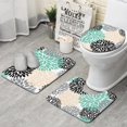 thumbnail image 1 of Green Floral and Petal Pattern Bathroom Rugs Sets 3 Piece,Toilet Cover Set,Absorbent Non Slip Bathroom Mats Sets with U-Shaped Contour Rug Toilet Rug Set, 1 of 5