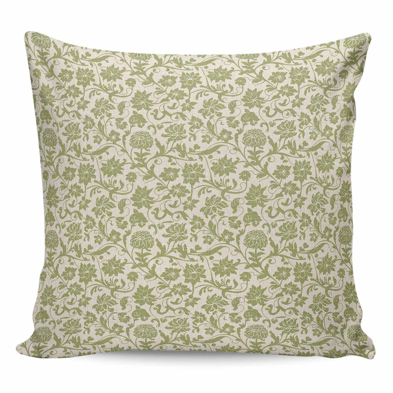 Green Floral Pillow Covers 16x16 Inch Decorative Throw Pillow Cover, Vintage Rustic Botanical Spring Sofa Pillowcases Accent Cushion Case Home Decor Bedroom Living Room