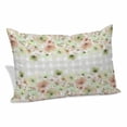 thumbnail image 1 of Green Floral Pillow Covers, Linen Long Throw Pillow Case, Spring Flowers Botanical Gray and White Plaid Holiday Pillow Protector Decorative Cushion Cover for Living Room/Bedroom 12" x 20", 1 of 8