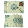 thumbnail image 1 of Green Floral Placemats Set of 6, round Floral Ethnic Abstract Patterned Placemats for Dining Table, Place Mats for Kitchen Tabletop, Waterproof Wipeable Dining Table Mats Set, 1 of 9
