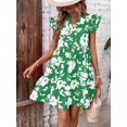 thumbnail image 1 of Green Floral Print Notched Neck Ruffle Trim Smock Dress, 1 of 8