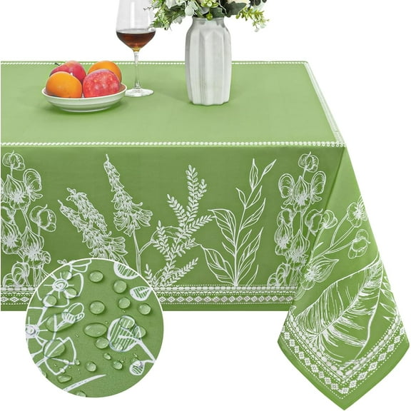 Green Floral Rectangle Tablecloth 60x120 Inch, Washable, StainResistant, WrinkleFree, Wild Flowers Design for Dinner, Party, and Picnic Decoration