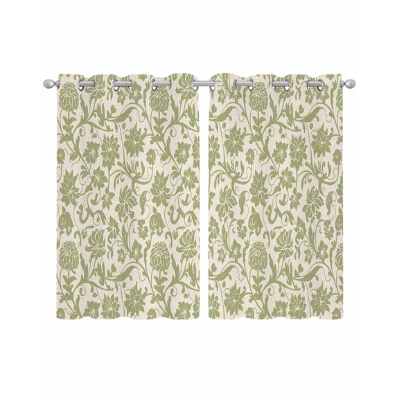 Green Floral Sheer Curtains 39 Inch Length 2 Panels Set for Living Room/Bedroom, Vintage Rustic Botanical Spring Kitchen Curtains Grommet Semi-Sheer Curtains Drapes Window Treatments 27.5"x39"x2