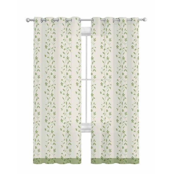 Green Floral Sheer Curtains 84 Inch Length 2 Panels Set for Living Room/Bedroom, Spring Flowers Kitchen Curtains with Grommet Semi-Sheer Curtains Drapes Voile Window Treatments 52"x84"x2