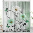 thumbnail image 1 of Green Floral Shower Curtain Extra Long 84 XL Flower Rustic Country Sage Mint Cute Daisy Spring Butterfly Home Bathroom Decor Bathtub Set with 12 Hooks,72x84,Farmhouse, 1 of 6
