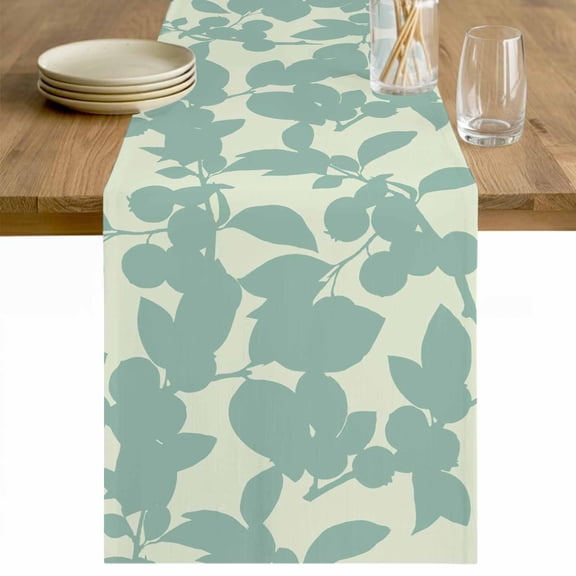 Green Floral Silhouette Table Runner - 48 Inch Long Spring Farmhouse Vintage Flowers Cotton and Linen Blended Dress Scarves Farmhouse Table Runner for Kitchen Dining, Coffee Table, 13" x 48"