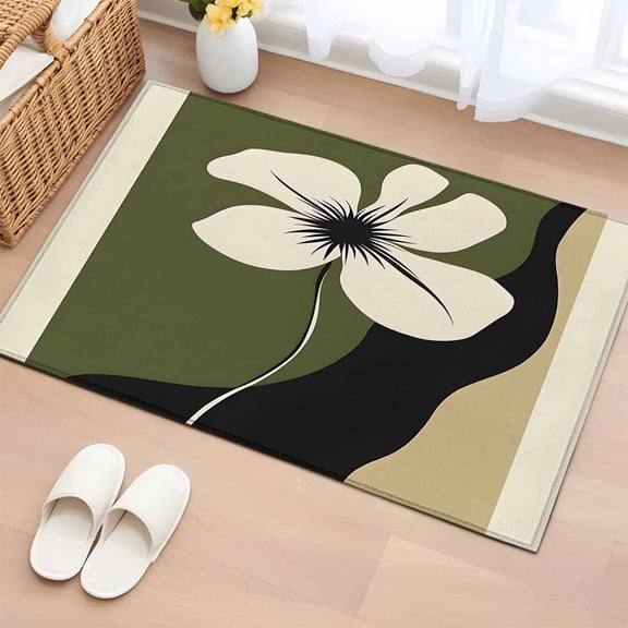 Green Floral Spring Bathroom Rug Washable 2x3 Entryway Rug Non Slip Modern Abstract Blooms Botanical Front Door Mat Low Pile Indoor Doormat Throw Floor Carpet for Kitchen Bedroom Entrance
