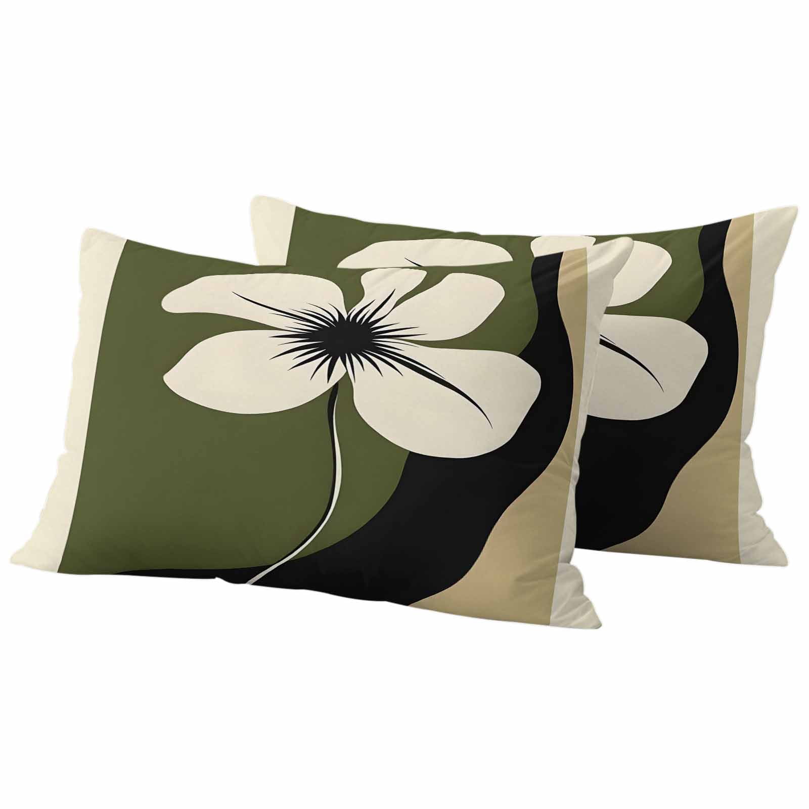 Green Floral Spring Outdoor Waterproof Pillow Covers, Modern Abstract Blooms Botanical Decorative Rectangle Throw Pillowcase Sofa Cushion Sham for Patio/Couch/Chair, 20"x12" 2 Pack