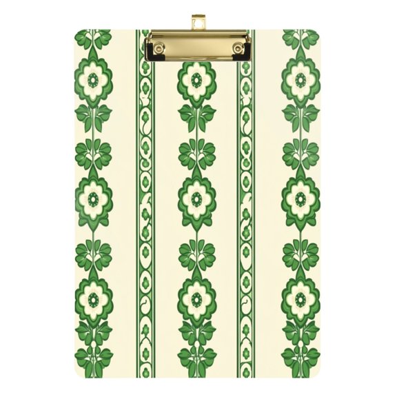 Green Floral Stripes 12.5x9in Clipboard, Durable Acrylic with Metal Clip and Wall Hook for Office or Classroom