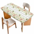 thumbnail image 1 of Green Floral Table Cloths for 3 Foot Rectangle Tables, Spring Flowers Botanical Gray and White Plaid Patio Waterproof Elastic Fitted Tablecloths, Washable Rectangular Table Cover for Camping, 1 of 8